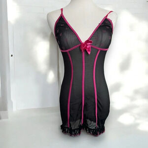 Y2K coquette black and pink pink girly  mesh slip dress lingerie OS
